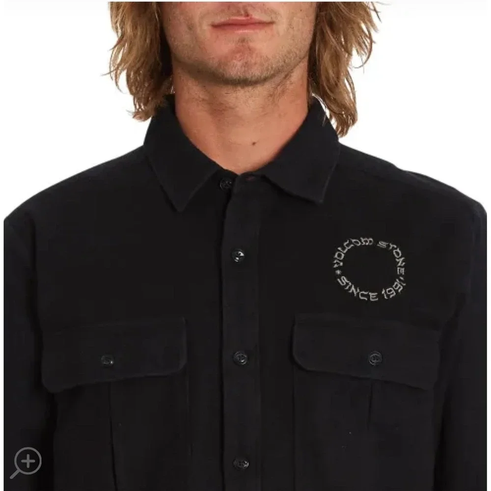 Volcom Minneret Black Flannel Long Sleeve Shirt Button Up Mens‎ Size Med Surfer